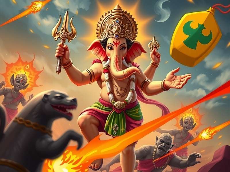 Ganesha S Legendary Path game artwork showing Lord Ganesha in battle